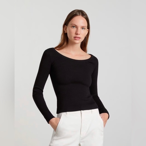 Everlane The Long-Sleeve Ribbed Scoop-Neck Tee in Key Lime S - Picture 2 of 8